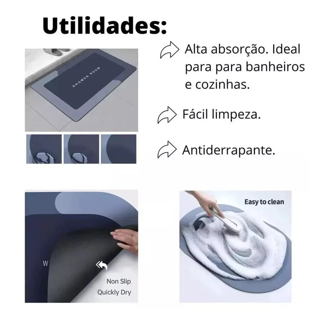 Tapete banheiro antiderrapante de secagem rápida sem Odores - ANACARÔ