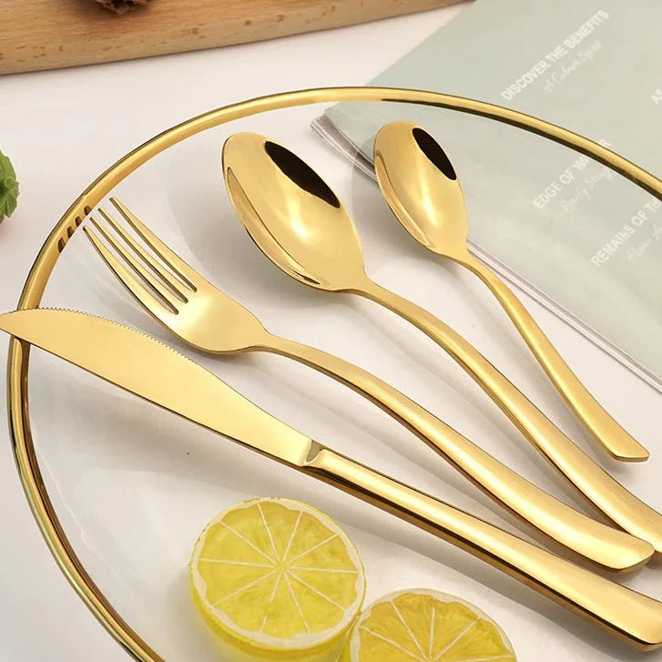 18 Peças Talheres De Ouro Em Aço Inox - ANACARÔ