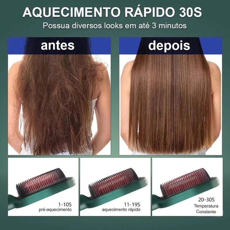 Escova alisadora bivolt 5 em 1   alisa, hidrata, modela, alinha e anti frizz - ANACARÔ
