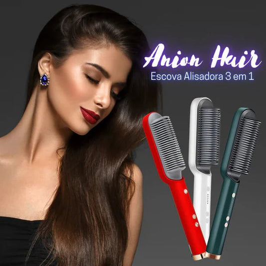 Escova alisadora bivolt 5 em 1   alisa, hidrata, modela, alinha e anti frizz - ANACARÔ