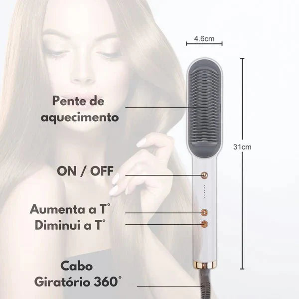 Escova alisadora bivolt 5 em 1   alisa, hidrata, modela, alinha e anti frizz - ANACARÔ