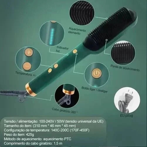 Escova alisadora bivolt 5 em 1   alisa, hidrata, modela, alinha e anti frizz - ANACARÔ