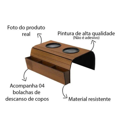 Esteira porta controle + porta copo em mdf - ANACARÔ