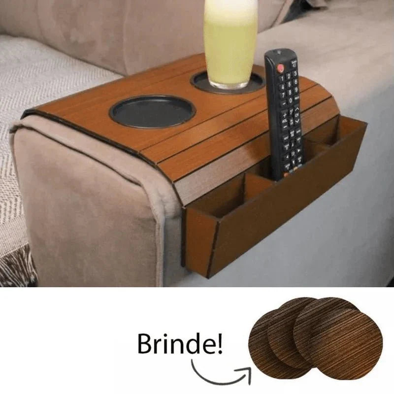 Esteira porta controle + porta copo em mdf - ANACARÔ