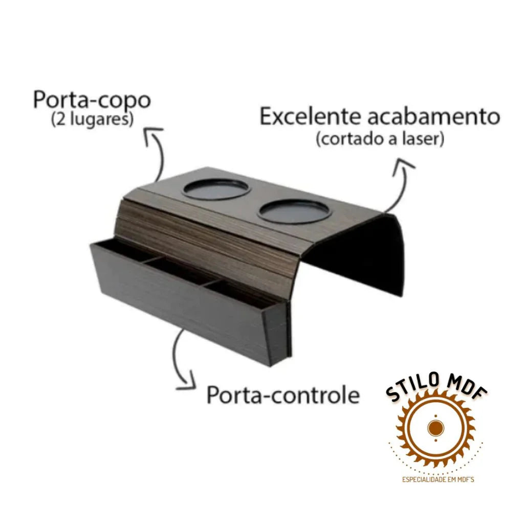 Esteira porta controle + porta copo em mdf - ANACARÔ