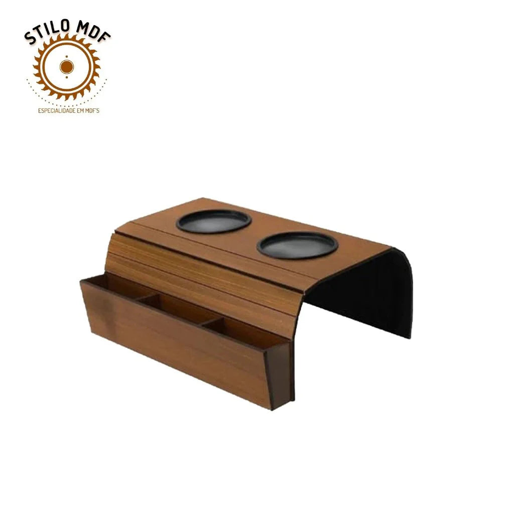 Esteira porta controle + porta copo em mdf - ANACARÔ