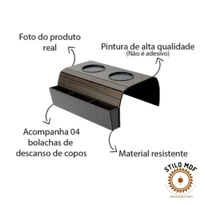 Esteira porta controle + porta copo em mdf - ANACARÔ