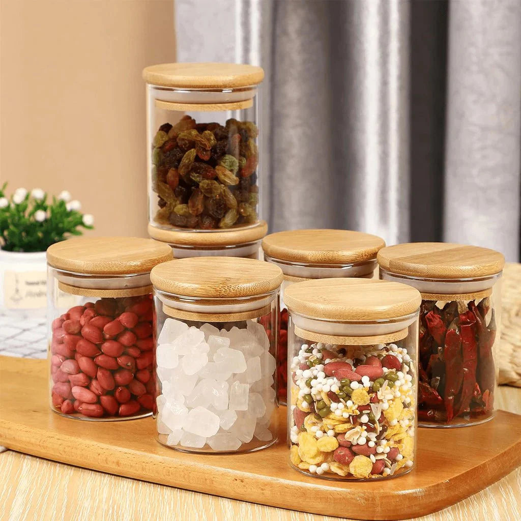 Kit 6 Potes Para Alimentos Com Tampa Bambu 200ML - ANACARÔ