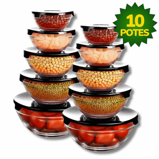 Kit conjunto de potes 5 peças vidro resistente - ANACARÔ