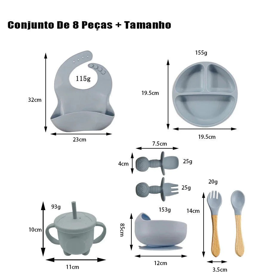 Talheres bebê silicone 8 Peças - ANACARÔ